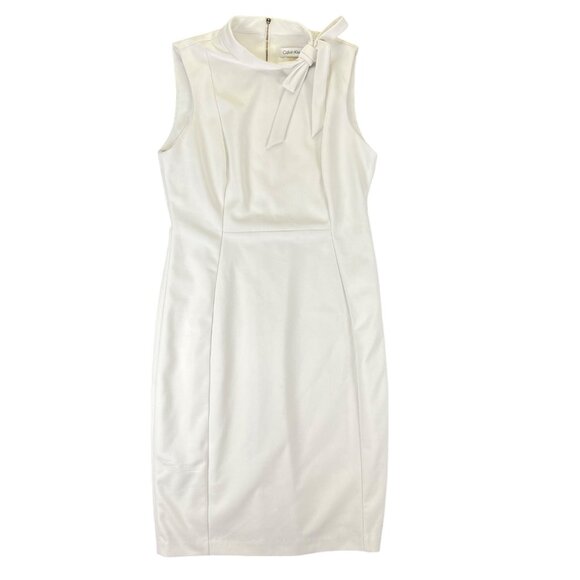Calvin Klein Womens White Sleeveless Sheath Dress With Bow Detail Size 10 - Picture 1 of 11